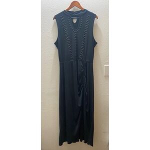 Rock & Roll Denim Black Mock Neck Studded Keyhole Dress Sleeveless Women's XXL